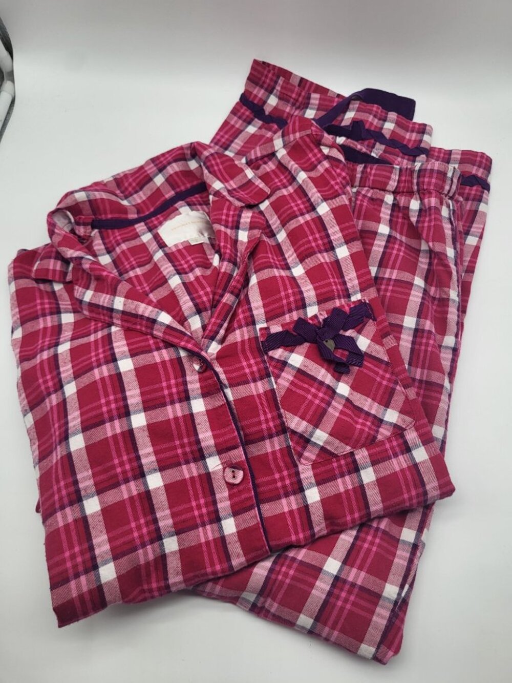 Victoria's Secret Womens S Two Piece Plaid Pajama Set Pink Purple y2k Lounge - Picture 10 of 11